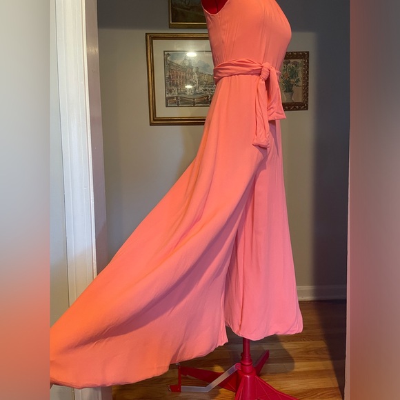 VTG 60s / 70s Coral Halter Wide / Balloon Leg Jumpsuit W Embellished Collar - Picture 7 of 13